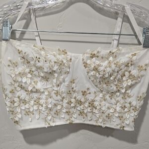 SHEIN Cream and Gold Embroidered Top